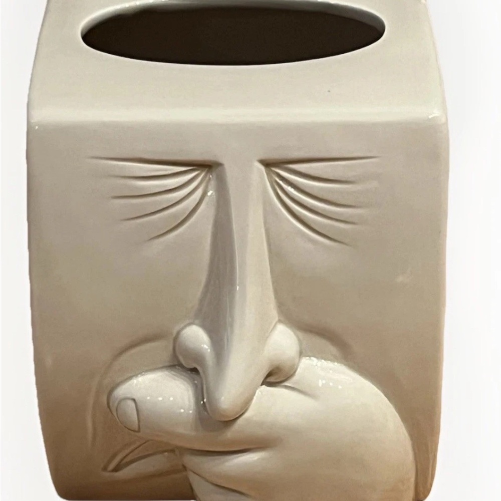 Vintage Fitz & Floyd Sneezing Man Tissue Box Holder in Cream Ceramic Eclectic